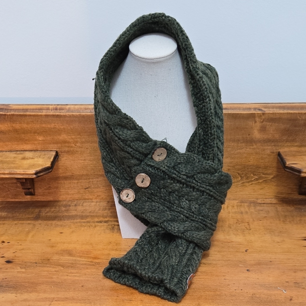 Cable Knit Moss Green Wrap Neck Scarf
